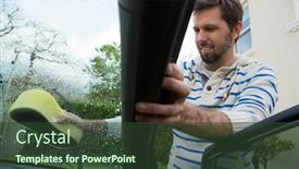  Presentation with auto - Presentation with male-auto-service-staff-washing background and a tawny brown colored foreground