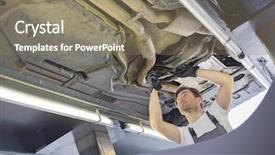  Presentation with mechanic shop - Cool new presentation theme with male automobile mechanic repairing car backdrop and a coral colored foreground