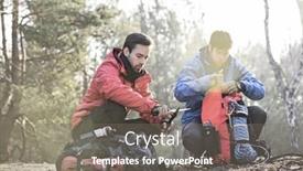  Presentation with wood - Presentation theme enhanced with male-backpacker-with-friend-whittling background and a gray colored foreground