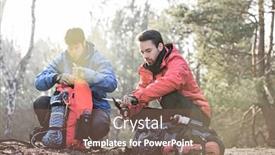  Presentation with wood - Amazing presentation theme having male-backpacker-with-friend-whittling backdrop and a violet colored foreground