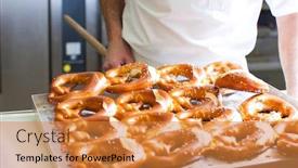  Presentation with baking - Slide deck with male-baker-baking-fresh-bread background and a gold colored foreground