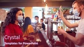  Presentation with bartender - Slide set consisting of male-bartender-wearing-face-mask background and a tawny brown colored foreground