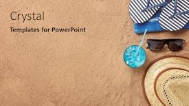  Presentation with sea glass - Beautiful presentation design featuring male-beach-accessories-flip-flops backdrop and a coral colored foreground