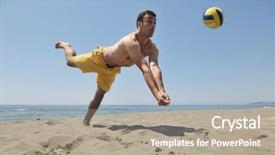  Presentation with sand play - Beautiful theme featuring male beach volleyball game player backdrop and a gray colored foreground