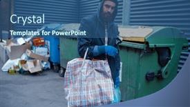  Presentation with beggar - Audience pleasing PPT layouts consisting of male-bearded-beggar-searching-food backdrop and a ocean colored foreground