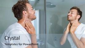  Presentation with skin care - Amazing PPT theme having male beauty beard care skincare backdrop and a light blue colored foreground