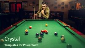  Presentation with billiard - Colorful PPT layouts enhanced with male billiard player with cue backdrop and a ocean colored foreground