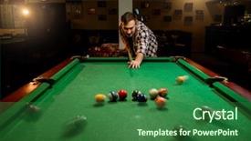  Presentation with billiard - Beautiful slide deck featuring male billiard player with cue backdrop and a forest green colored foreground
