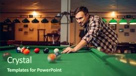  Presentation with billiard - Cool new slide set with male billiard player with cue backdrop and a ocean colored foreground