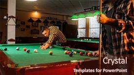  Presentation with billiard - Cool new PPT theme with male billiard players with cue backdrop and a wine colored foreground