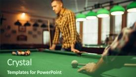  Presentation with billiard - Presentation theme consisting of male billiard players with cue background and a ocean colored foreground