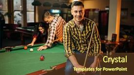  Presentation with billiard - Beautiful slide set featuring male billiard players with cue backdrop and a tawny brown colored foreground