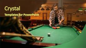  Presentation with billiard - Colorful slide set enhanced with male billiard players with cue backdrop and a tawny brown colored foreground