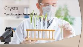  Presentation with plants - Audience pleasing presentation design consisting of male-biochemist-working backdrop and a coral colored foreground