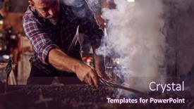  Presentation with fuel - Audience pleasing slide deck consisting of male-blacksmith-raking-coals-fuel backdrop and a wine colored foreground