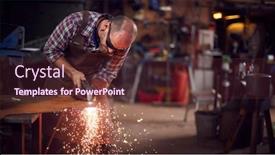  Presentation with sheet metal - PPT layouts enhanced with male-blacksmith-using-plasma-cutter background and a tawny brown colored foreground