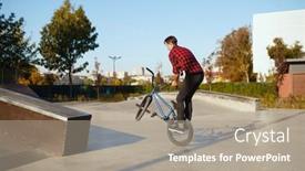  Presentation with bmx - Colorful presentation theme enhanced with male-bmx-biker-doing-trick backdrop and a gray colored foreground