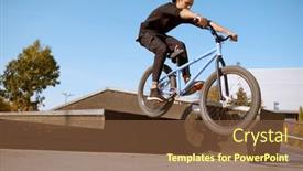  Presentation with bmx - Presentation design enhanced with male-bmx-biker-jump background and a tawny brown colored foreground