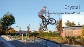  Presentation with bmx - Presentation design enhanced with male-bmx-biker-jump background and a light blue colored foreground