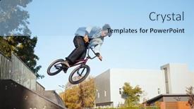  Presentation with bmx - Presentation design enhanced with male-bmx-biker-jump background and a light blue colored foreground