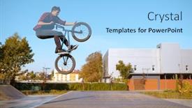  Presentation with ramp - Presentation design having male-bmx-biker-jumps background and a light blue colored foreground