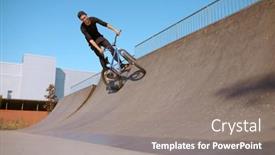  Presentation with ramp - PPT layouts with male-bmx-rider-doing-trick background and a gray colored foreground