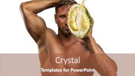  Presentation with durian - PPT theme with male-body-builder-holding-fresh background and a red colored foreground