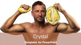  Presentation with durian - Audience pleasing theme consisting of male-body-builder-holding-fresh backdrop and a red colored foreground