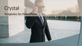  Presentation with security - Amazing slides having male bodyguard talking by security backdrop and a soft green colored foreground