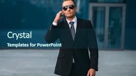  Presentation with security - Amazing PPT theme having male bodyguard uses security earpiece backdrop and a ocean colored foreground