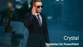  Presentation with security safety urban cities - Audience pleasing presentation design consisting of male bodyguard uses security earpiece backdrop and a ocean colored foreground