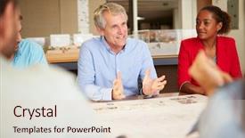  Presentation with farewell for boss - Presentation design with male boss leading meeting background and a lemonade colored foreground