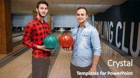  Presentation with beatles starrs penny lane - PPT layouts consisting of male bowlers poses on lane background and a violet colored foreground