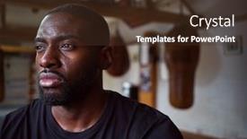  Presentation with leather bag - Presentation design consisting of male-boxer-in-gym-standing background and a tawny brown colored foreground
