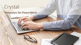  Presentation with trading - Presentation featuring male broker working in office finance trading concept background and a cream colored foreground