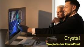  Presentation with trading - Presentation theme featuring male brokers working in office finance trading concept background and a wine colored foreground