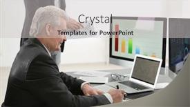  Presentation with trading - Colorful slide deck enhanced with male brokers working in office finance trading concept backdrop and a light gray colored foreground