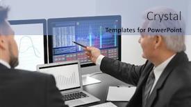  Presentation with trading - PPT theme featuring male brokers working in office finance trading concept background and a teal colored foreground