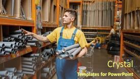  Presentation with hardware - Audience pleasing presentation theme consisting of male builder choosing piping in hardware store backdrop and a tawny brown colored foreground