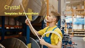  Presentation with hardware - Amazing presentation theme having male builder choosing wires in hardware store backdrop and a tawny brown colored foreground