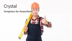  Presentation with confident - Colorful presentation design enhanced with male builder holding spirit level backdrop and a white colored foreground