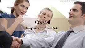  Presentation with employee - Presentation theme enhanced with male business employee shaking background and a coral colored foreground