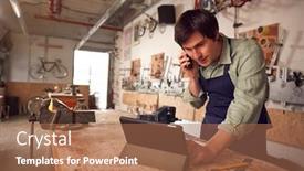  Presentation with using digital tablet - Amazing theme having male-business-owner-in-workshop backdrop and a coral colored foreground