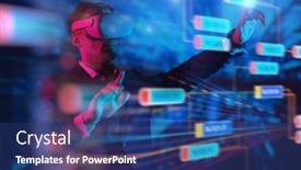  Presentation with tactics - Slide set with male-businessman-in-virtual-reality background and a ocean colored foreground