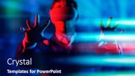  Presentation with information technologies - Slide set having male-businessman-in-virtual-reality background and a navy blue colored foreground