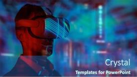  Presentation with information technologies - PPT theme consisting of male-businessman-in-virtual-reality background and a ocean colored foreground