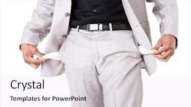  Presentation with open source intelligence - Amazing PPT theme having male businessman showing open pockets backdrop and a light gray colored foreground