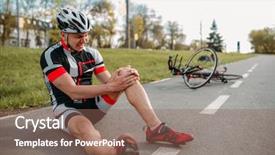  Presentation with bike - PPT theme featuring male bycyclist fell off bike background and a violet colored foreground
