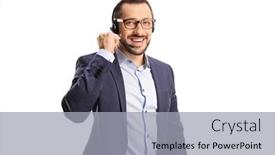  Presentation with camera - Presentation theme enhanced with male-call-operator-with-headset background and a light gray colored foreground
