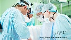  Presentation with operating room - Slide set having male-cardiac-surgeon-at-child background and a sky blue colored foreground